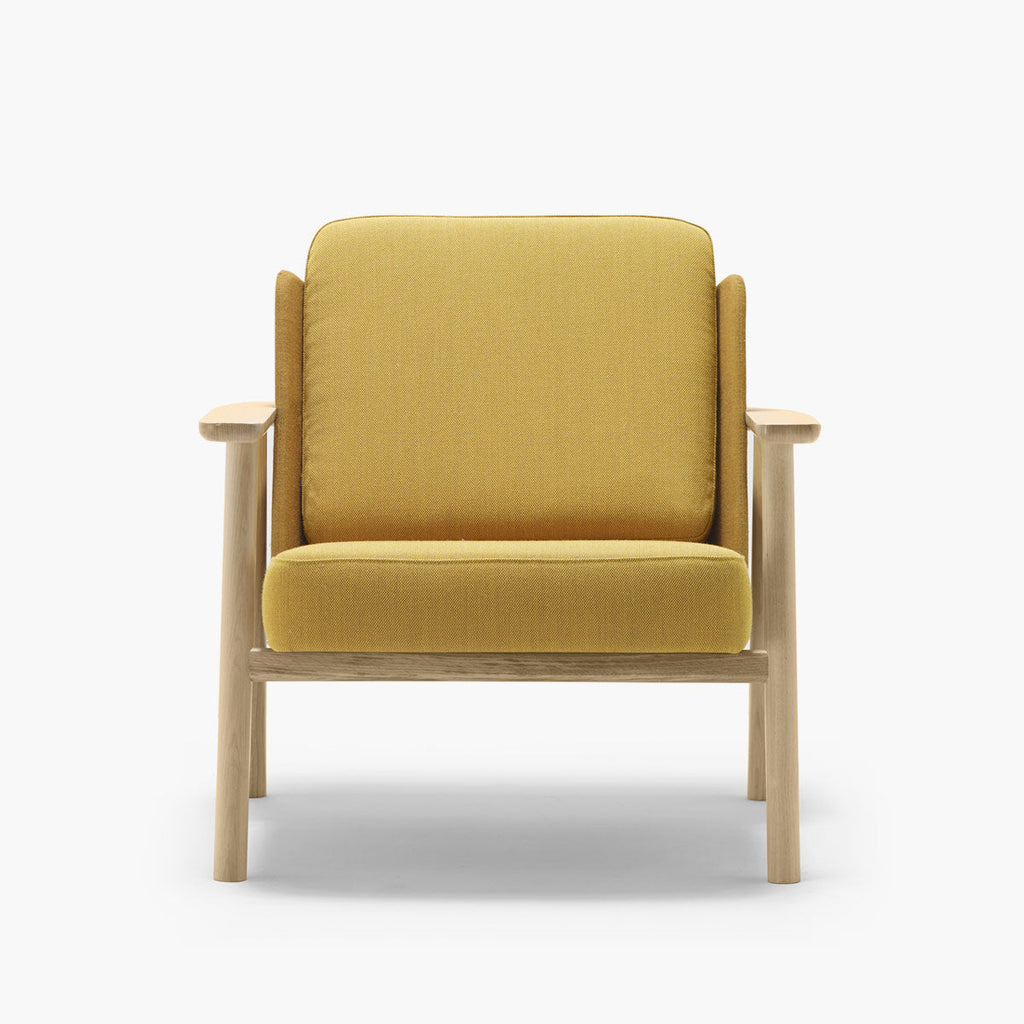 Fauteuil lounge en bois massif et tissu